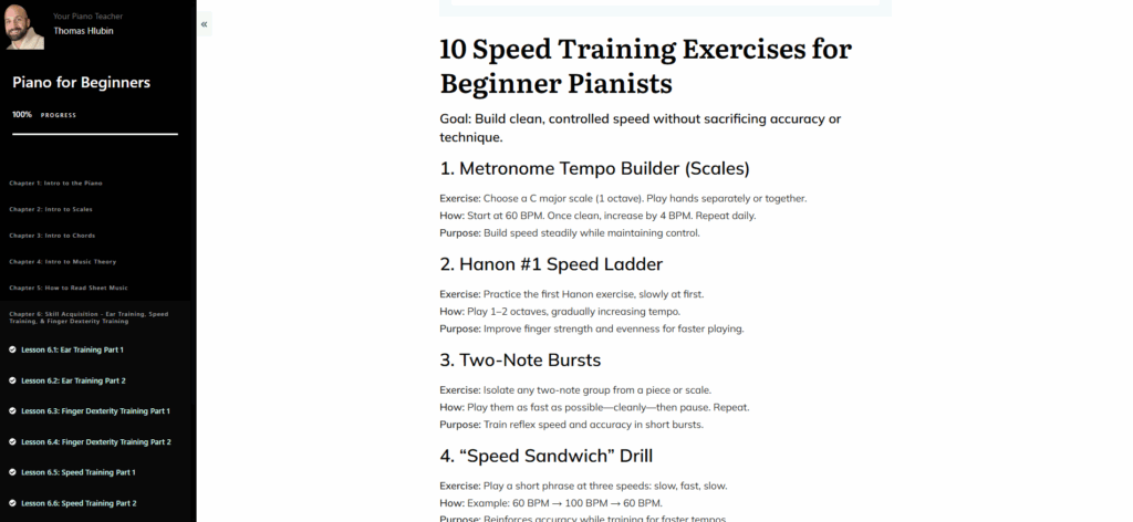 piano speed training exercises for beginners, online piano lessons, online piano course, learn piano, how to play piano, piano lessons for adults, piano course, piano lesson